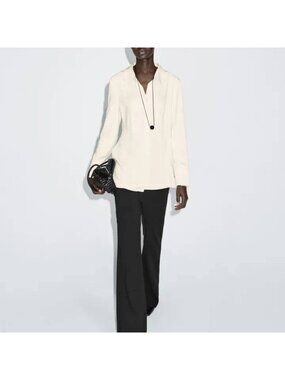 Massimo Dutti Womens Blouse Button-Up Shirt Off-White ivory Medium 5191/791 NWT